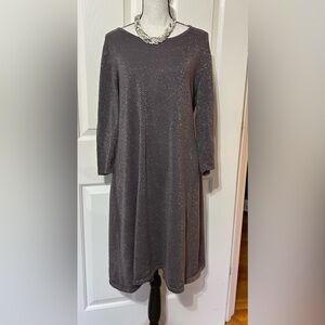 NIne West Metallic Sparkly Knit Dress Medium 3/4 Sleeve Gray Color Cotton Blend